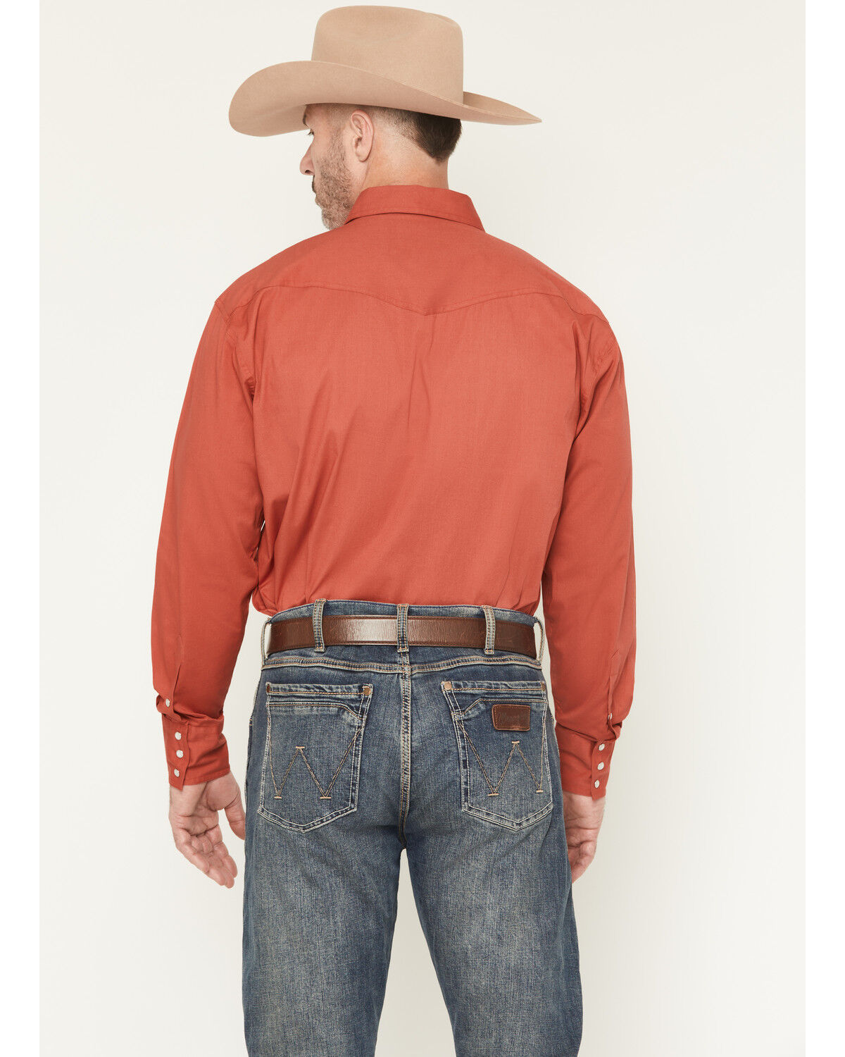 Image #4 - Roper Men's Solid Long Sleeve Snap Stretch Western Shirt, Rust Copper, hi-res