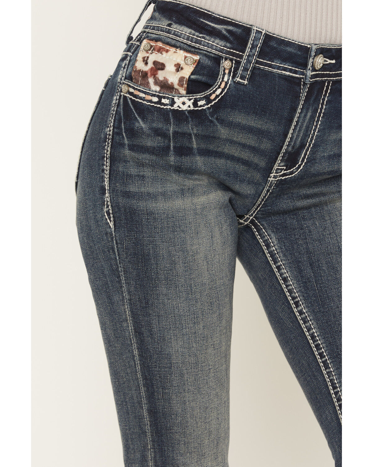 Grace LA Women's Medium Wash Mid Rise Embellished Bootcut Stretch Denim Jeans
