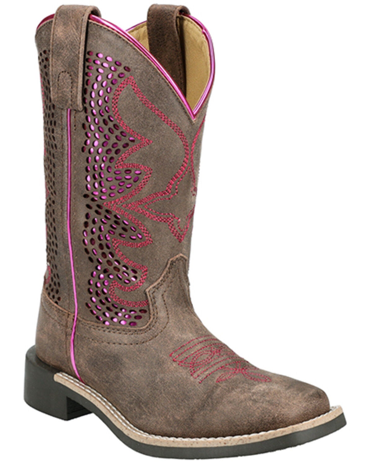 Smoky Mountain Girls' Willow Western Boots - Broad Square Toe, Brown, hi-res