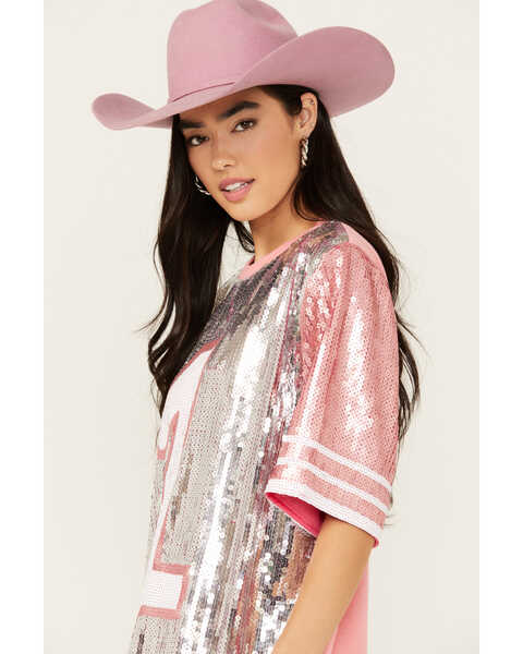 Image #2 - Why Dress Women's Game On Jersey Sequins Oversized Tee, Pink, hi-res