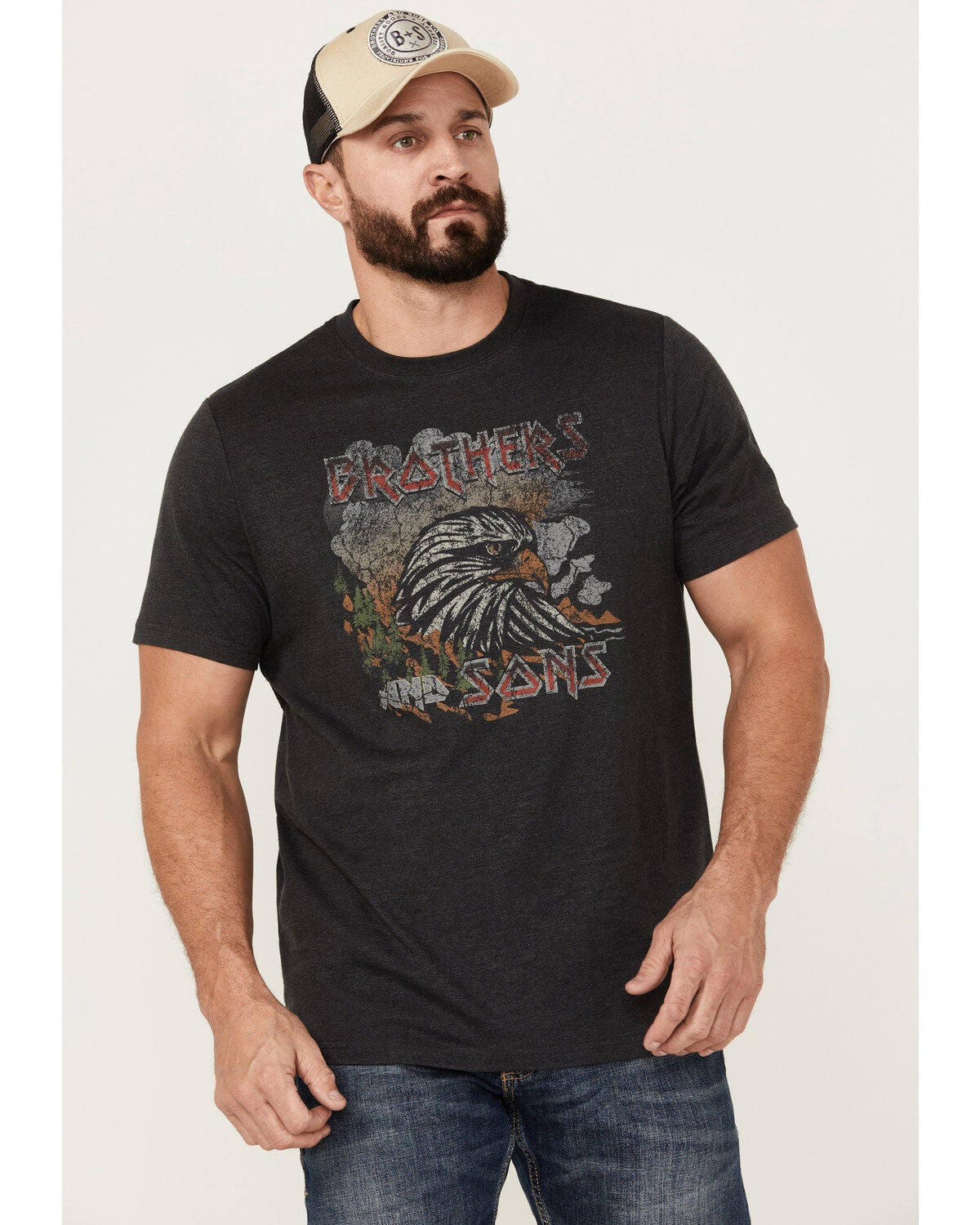 Brothers and Sons Men's Outlook Eagle Short Sleeve Graphic T-Shirt, Black, hi-res