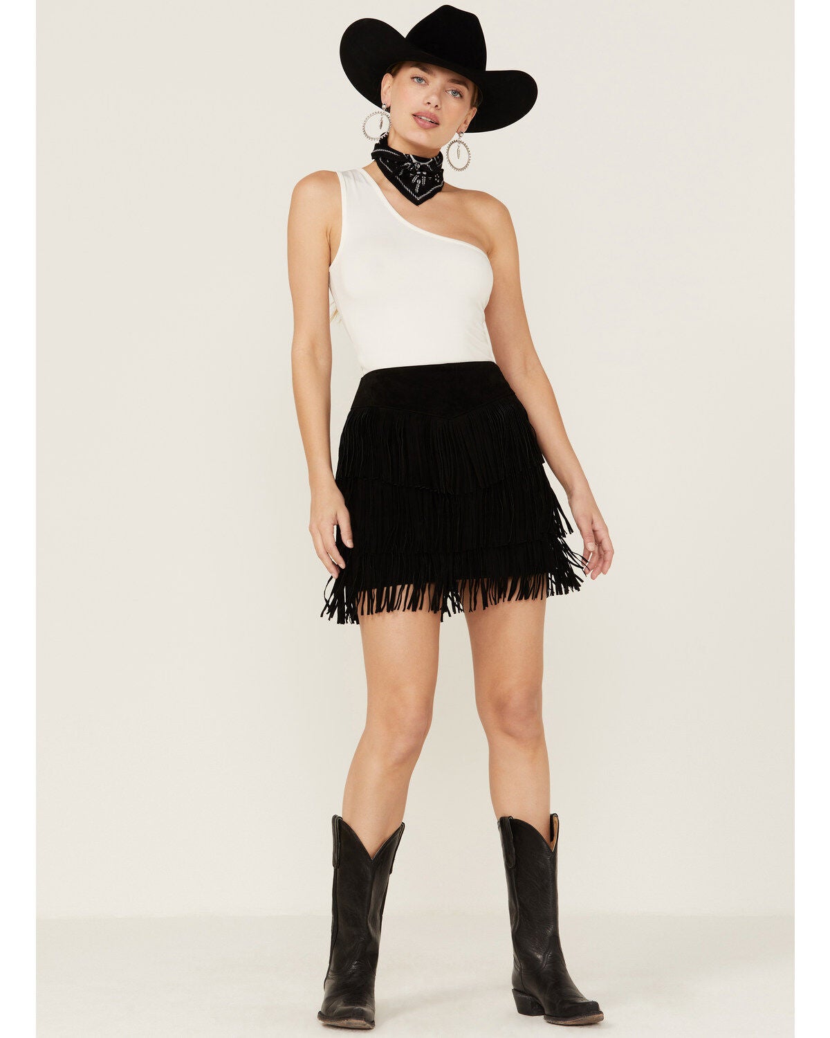 Scully Women's Fringe Tiered Suede Mini Skirt, Black, hi-res