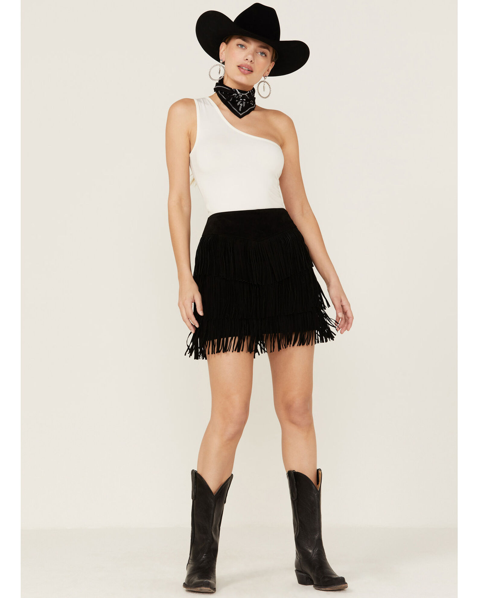 Ladies black fringe best sale skirt