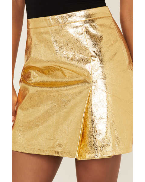 Molly Bracken Women's Metallic Mini Skirt, Gold, hi-res