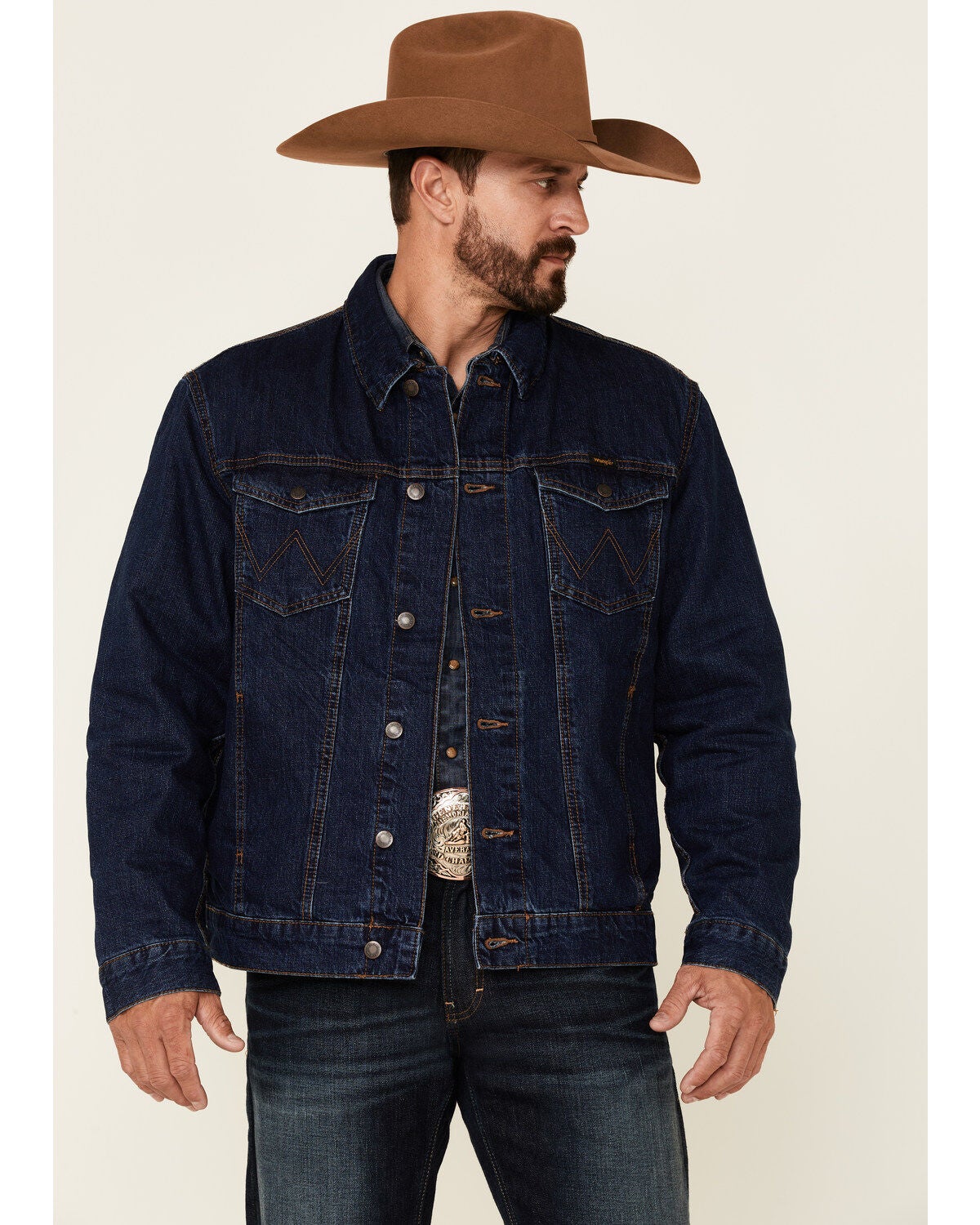 Image #1 - Wrangler Men's Rodeo Dark Wash Lined Stripe Button-Front Denim Jacket , , hi-res