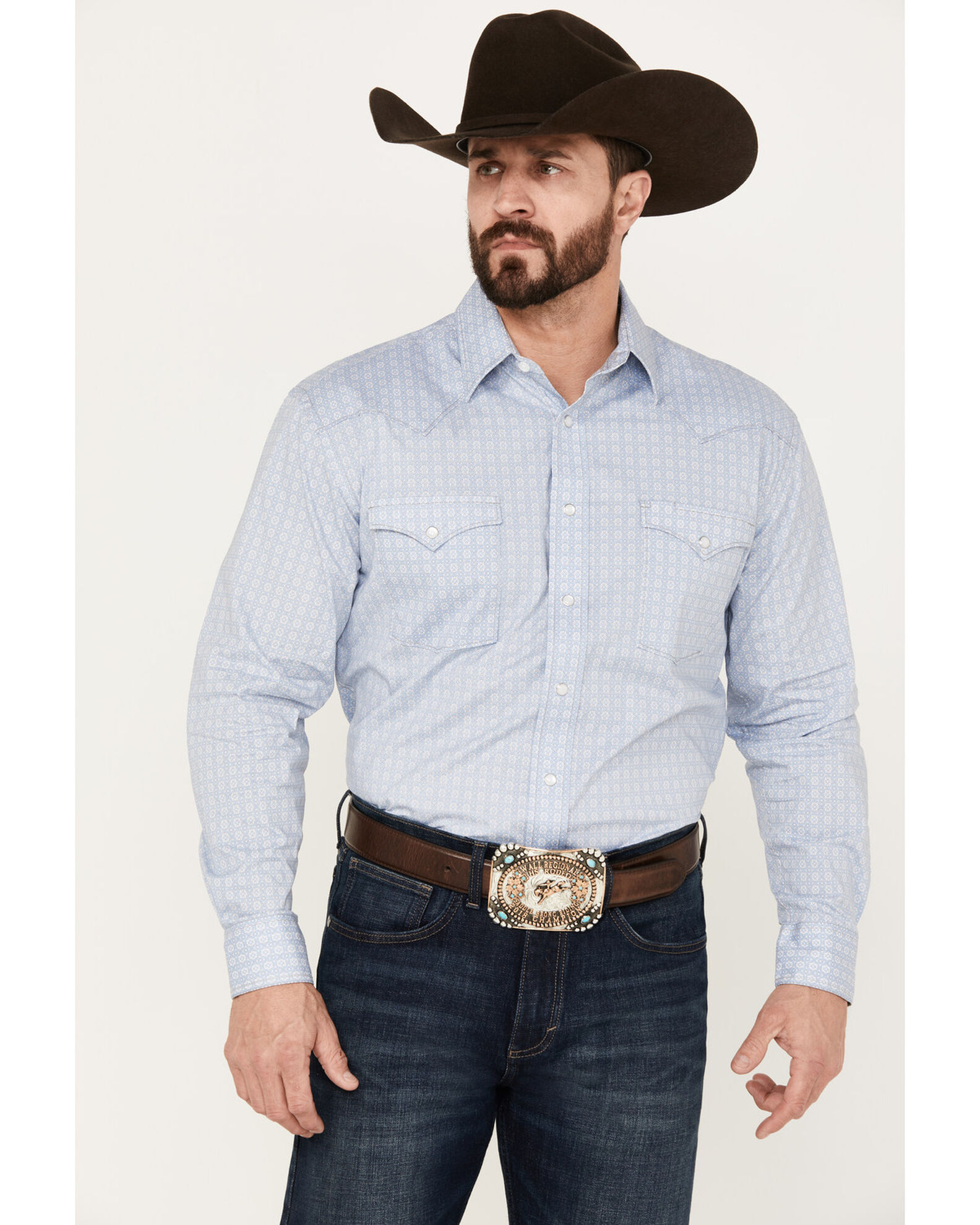 Rough Stock by Panhandle Men s Medallion Stretch Long Sleeve Snap