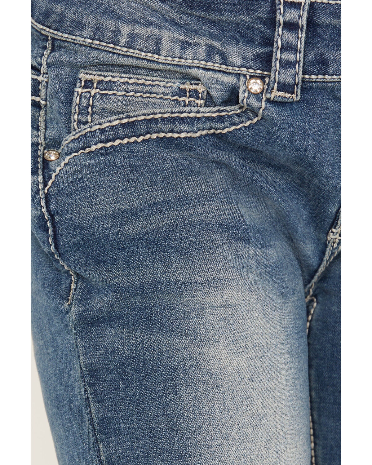 Image #2 - Shyanne Girls' Medium Wash Swirl Floral Embroidered Bootcut Stretch Denim Jeans, Blue, hi-res