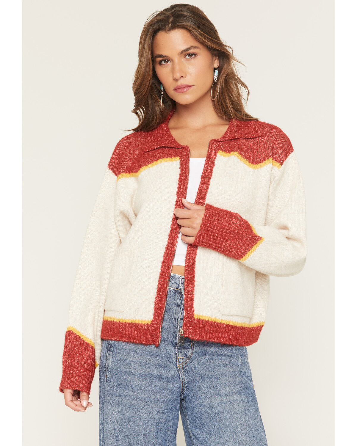 Bailey Rose Women's Cowboy Sweater, Oatmeal, hi-res