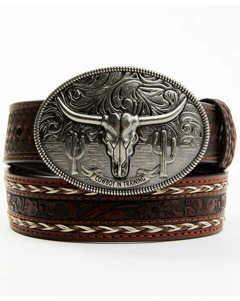 Western Gold Bull Skull Belt Buckle Cowboy Cowgirl Rodeo Floral Design Grey  022