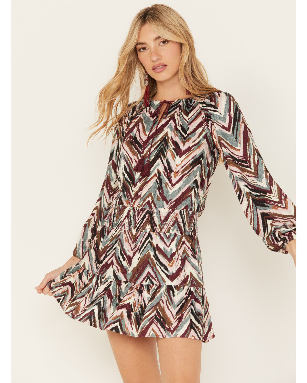 Image #1 - Shyanne Women's Dobby Printed Mini Dress, Maroon, hi-res