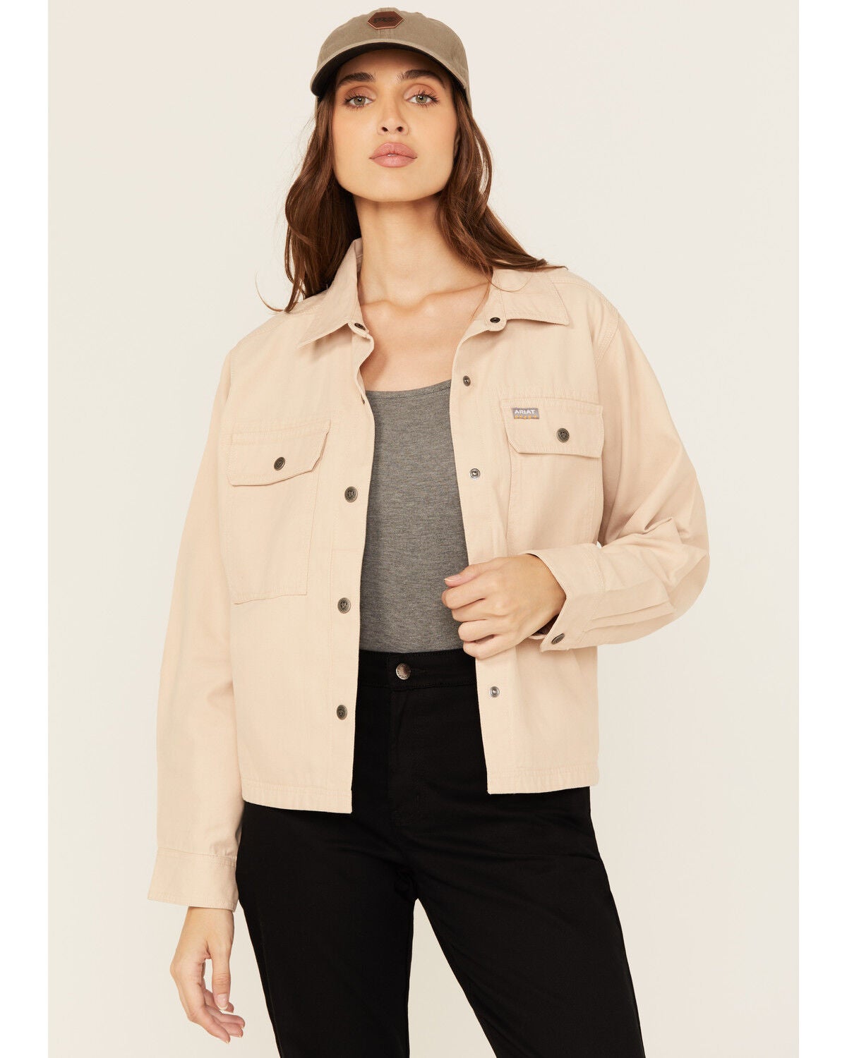 Ariat Women's Rebar Cropped Woven Work Shirt, Beige, hi-res