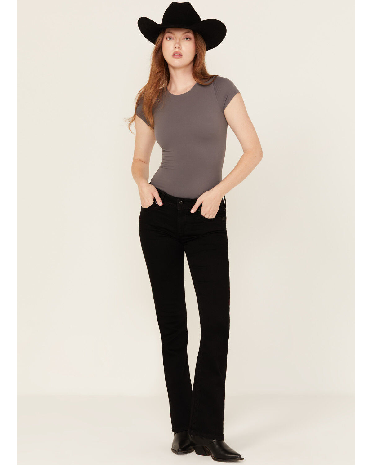 Image #3 - Miss Me Women's Wing Embroidered Mid Rise 32" Bootcut Stretch Denim Jeans, Black, hi-res