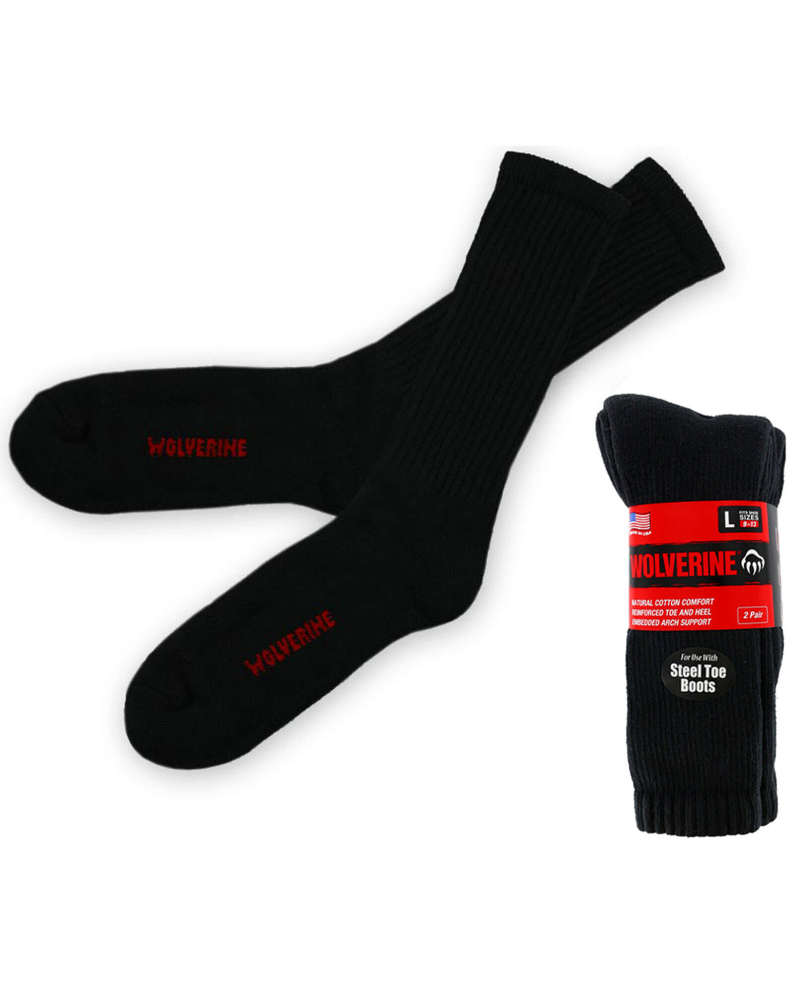 Image #1 - Wolverine Men's Steel Toe Boot Crew Socks, Black, hi-res