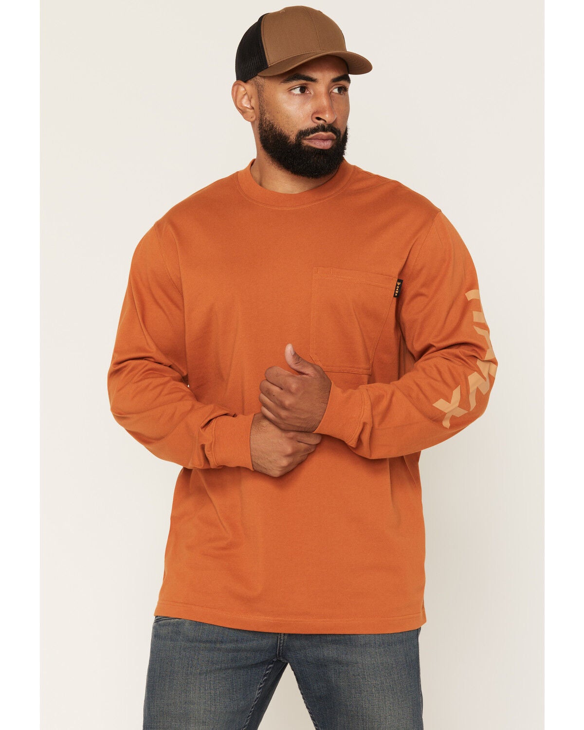 Image #1 - Hawx Men's Logo Graphic Long Sleeve Work T-Shirt, Rust Copper, hi-res