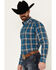 Image #2 - Ariat Men's Geron Plaid Print Long Sleeve Button-Down Western Shirt - Big, Blue, hi-res