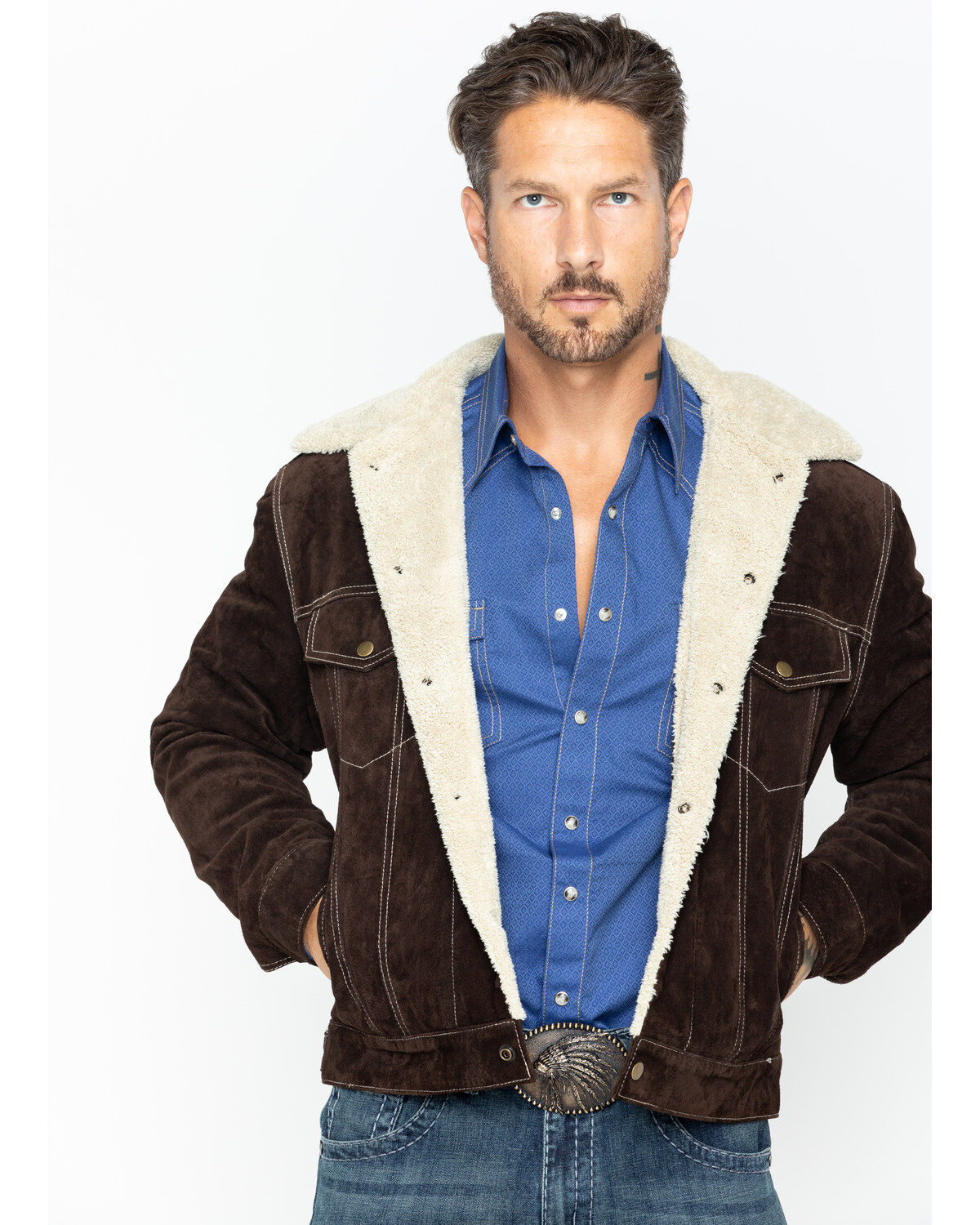 Image #6 - Scully Men's Boar Suede Pilot Jacket, Chocolate, hi-res