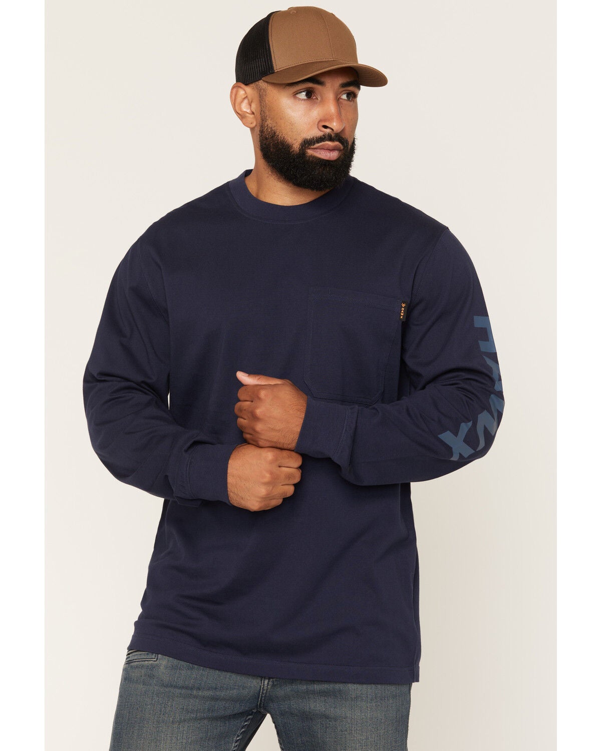Image #1 - Hawx Men's Logo Graphic Long Sleeve Work T-Shirt, Navy, hi-res