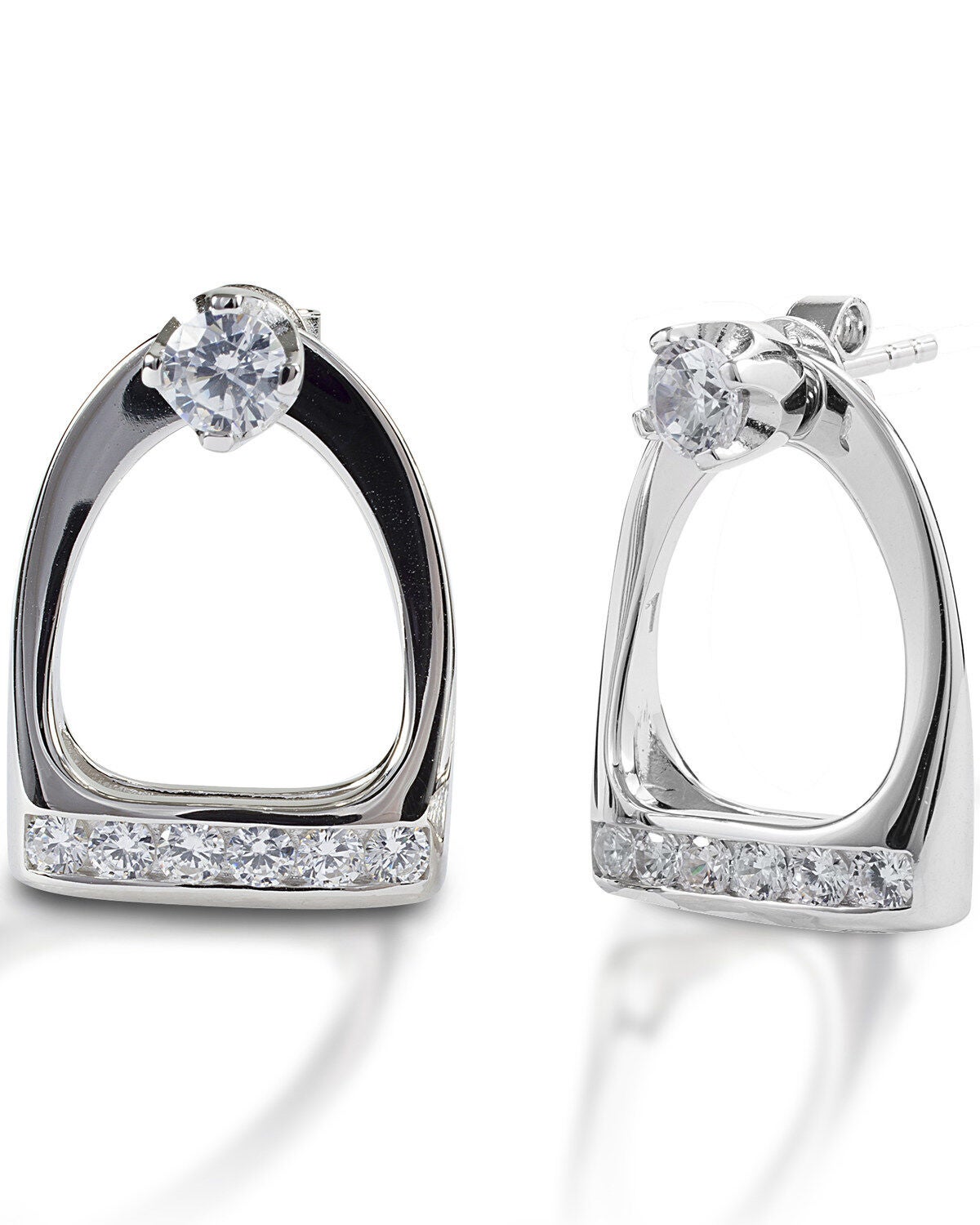 Kelly Herd Women's Studded Large English Stirrup Jacket Earrings, Silver, hi-res