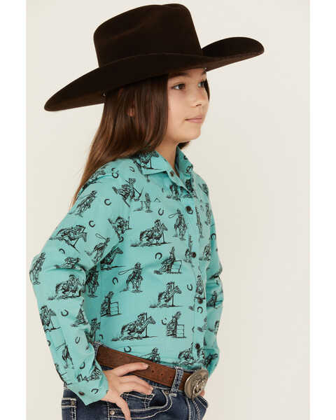 Image #2 - Cruel Girl Girls' Conversation Print Long Sleeve Button-Down Western Shirt, Turquoise, hi-res