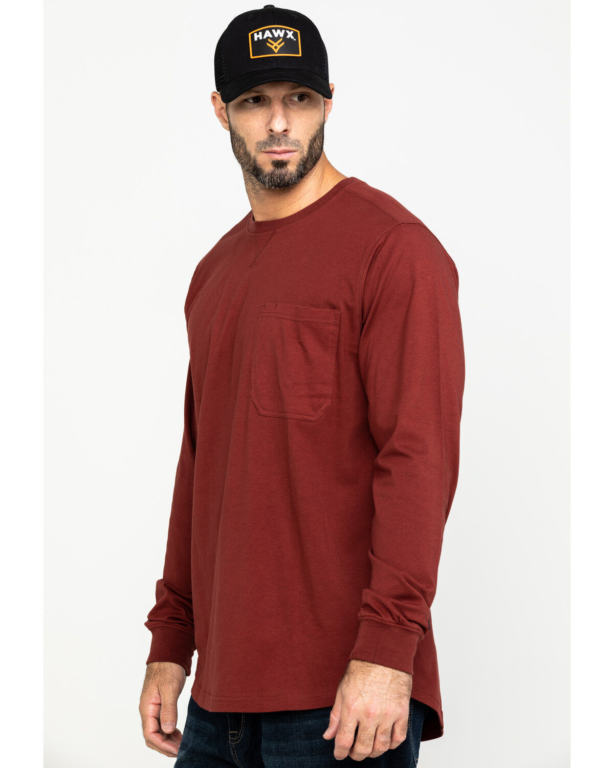 Image #3 - Hawx Men's Red Pocket Long Sleeve Work T-Shirt, , hi-res