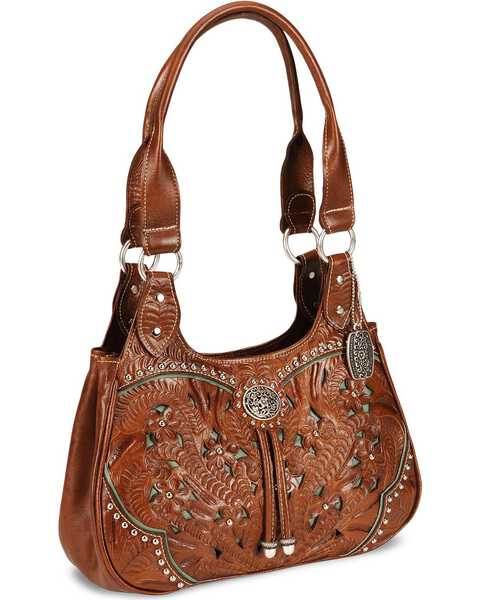 American West Lady Lace Tote Handbag, Tan, hi-res