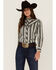 Panhandle Women's Floral Stripe Long Sleeve Western Snap Shirt, Grey, hi-res