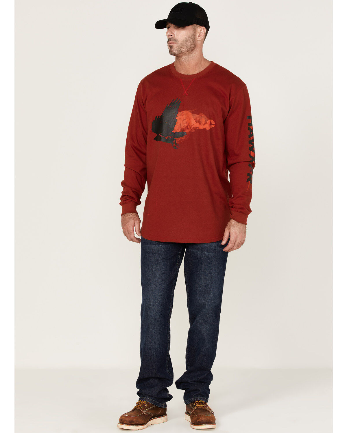 Image #2 - Hawx Men's FR Flame Graphic Long Sleeve Work T-Shirt, Dark Red, hi-res