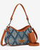 Image #1 - Wrangler Women's Southwestern Print Studded Denim Shoulder Bag with Mini Pouch, Dark Wash, hi-res