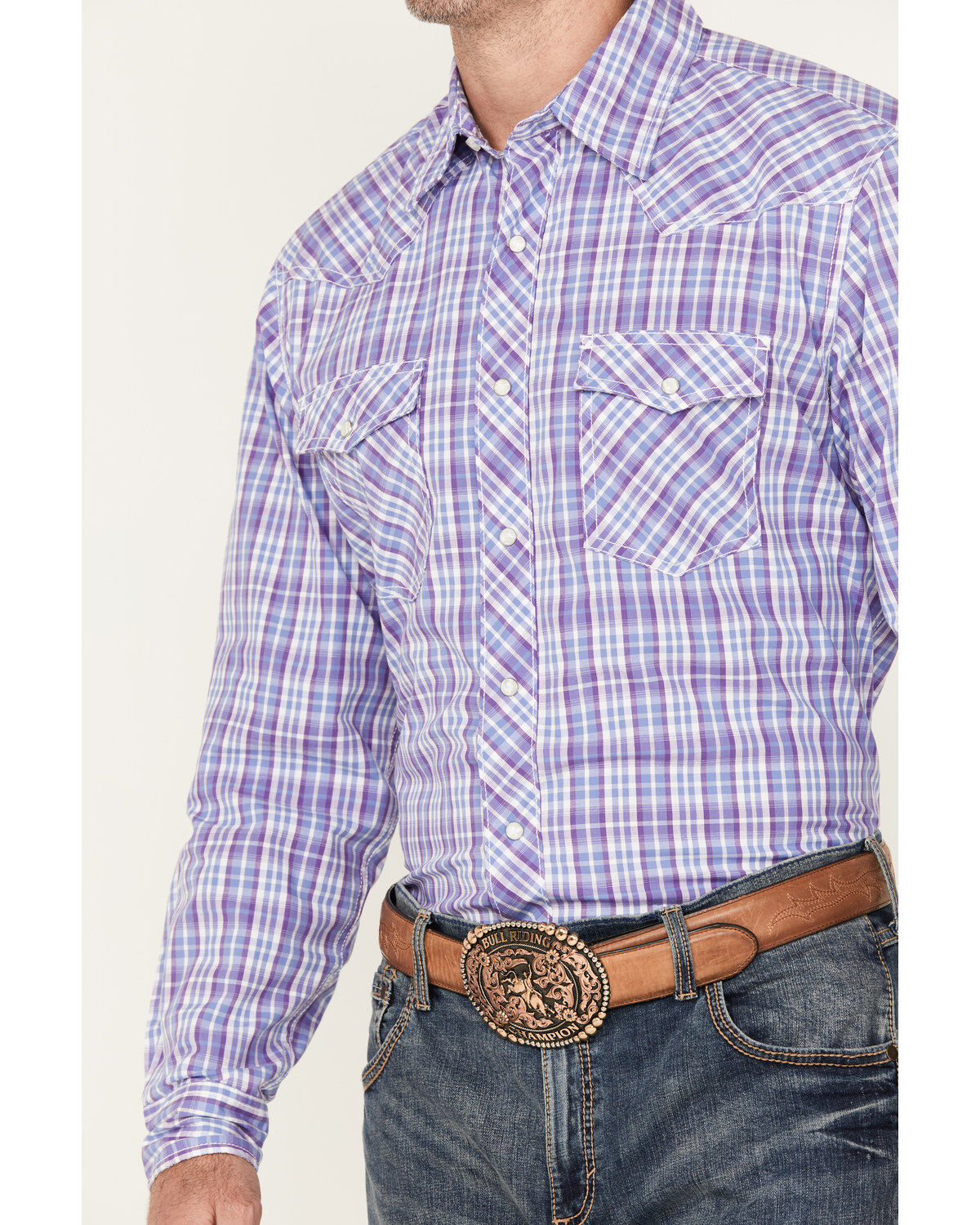 Image #3 - Wrangler 20X Men's Competition Advanced Comfort Plaid Print Long Sleeve Snap Western Shirt, , hi-res