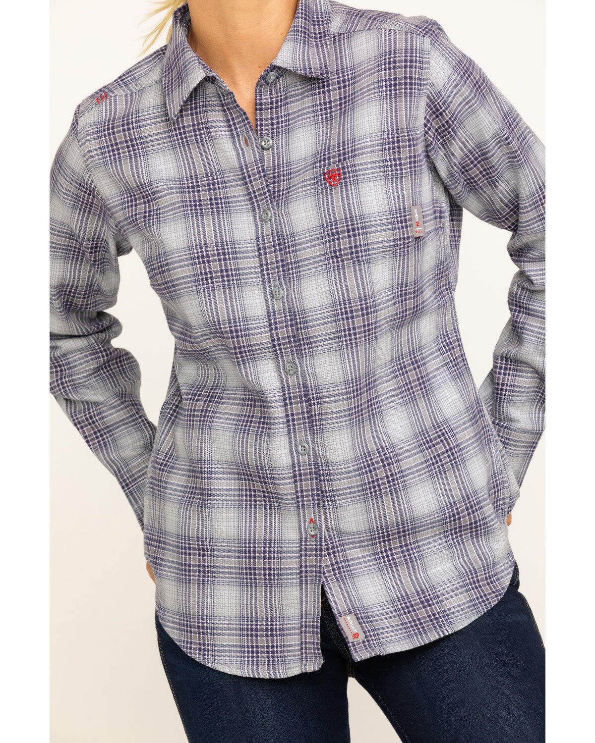Image #4 - Ariat Women's Boot Barn Exclusive FR Abigail Plaid Print Long Sleeve Work Shirt, , hi-res