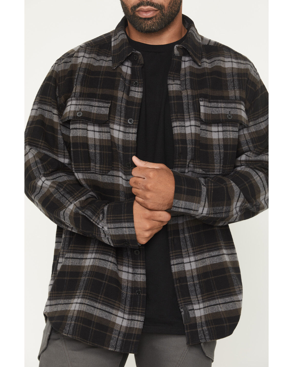 Image #3 - Thorogood Men's Heavyweight Plaid Print Long Sleeve Button-Down Flannel Shirt, Black, hi-res