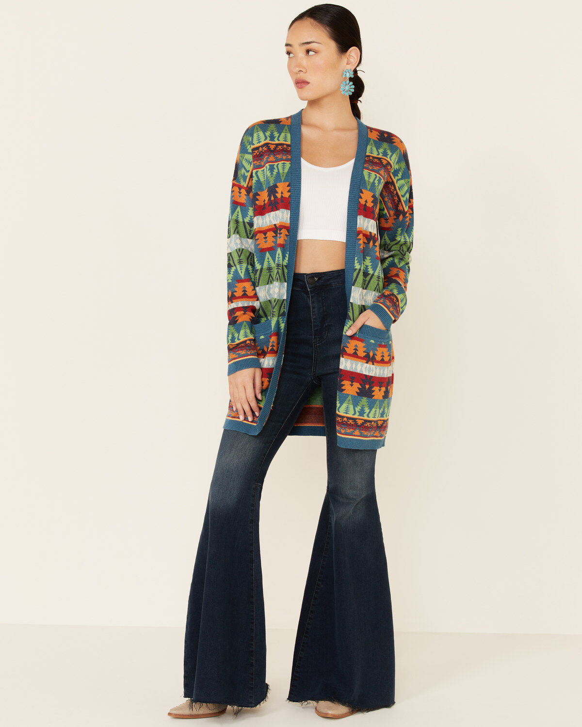 Image #2 - Tasha Polizzi Women's Southwestern Print Cardigan, Blue, hi-res
