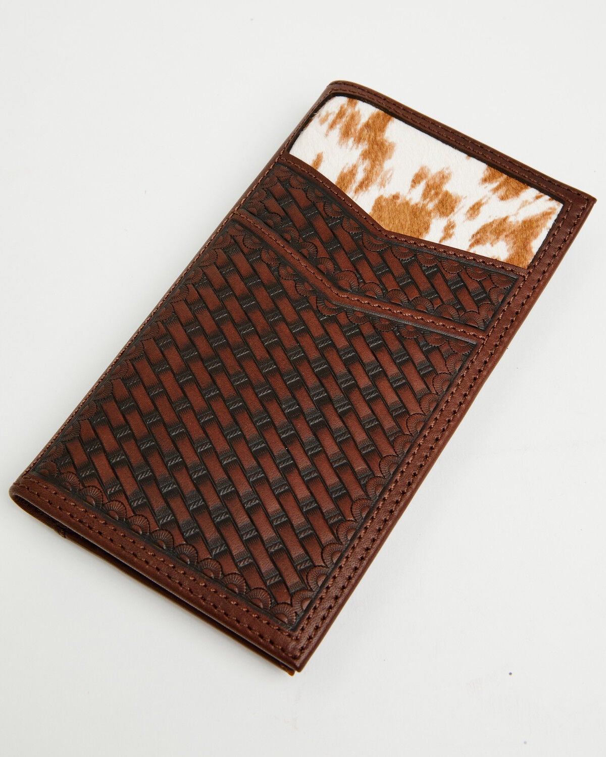Cody James Men's Hutton Basket Weave Tooled Hair-On Bifold Rodeo Wallet, Brown, hi-res