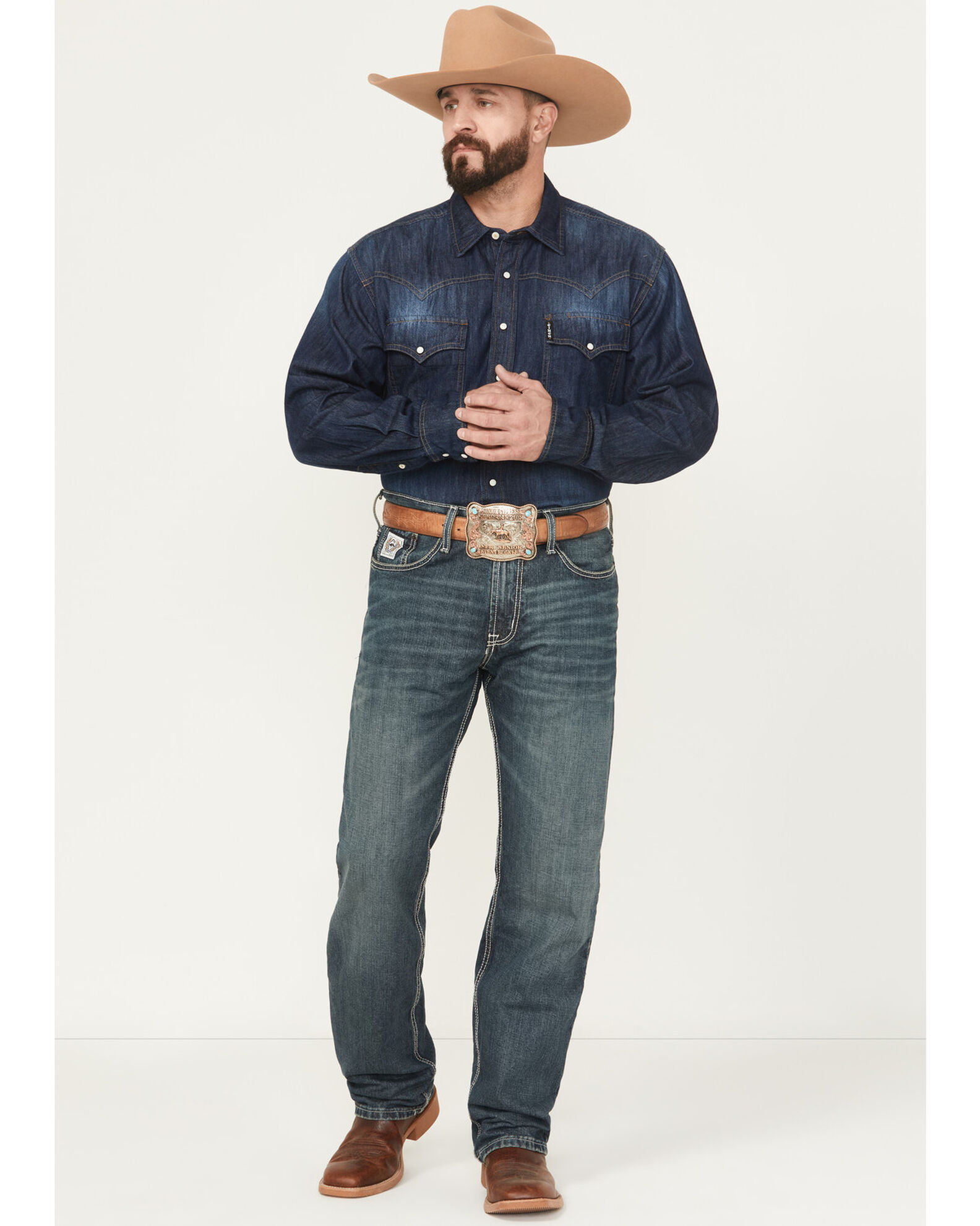 Image #1 - Cinch White Label Relaxed Fit Mid Rise Jeans Dark Stonewash, Indigo, hi-res