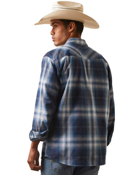 Image #3 - Ariat Men's Habel Retro Fit Plaid Print Long Sleeve Snap Western Shirt, Blue, hi-res