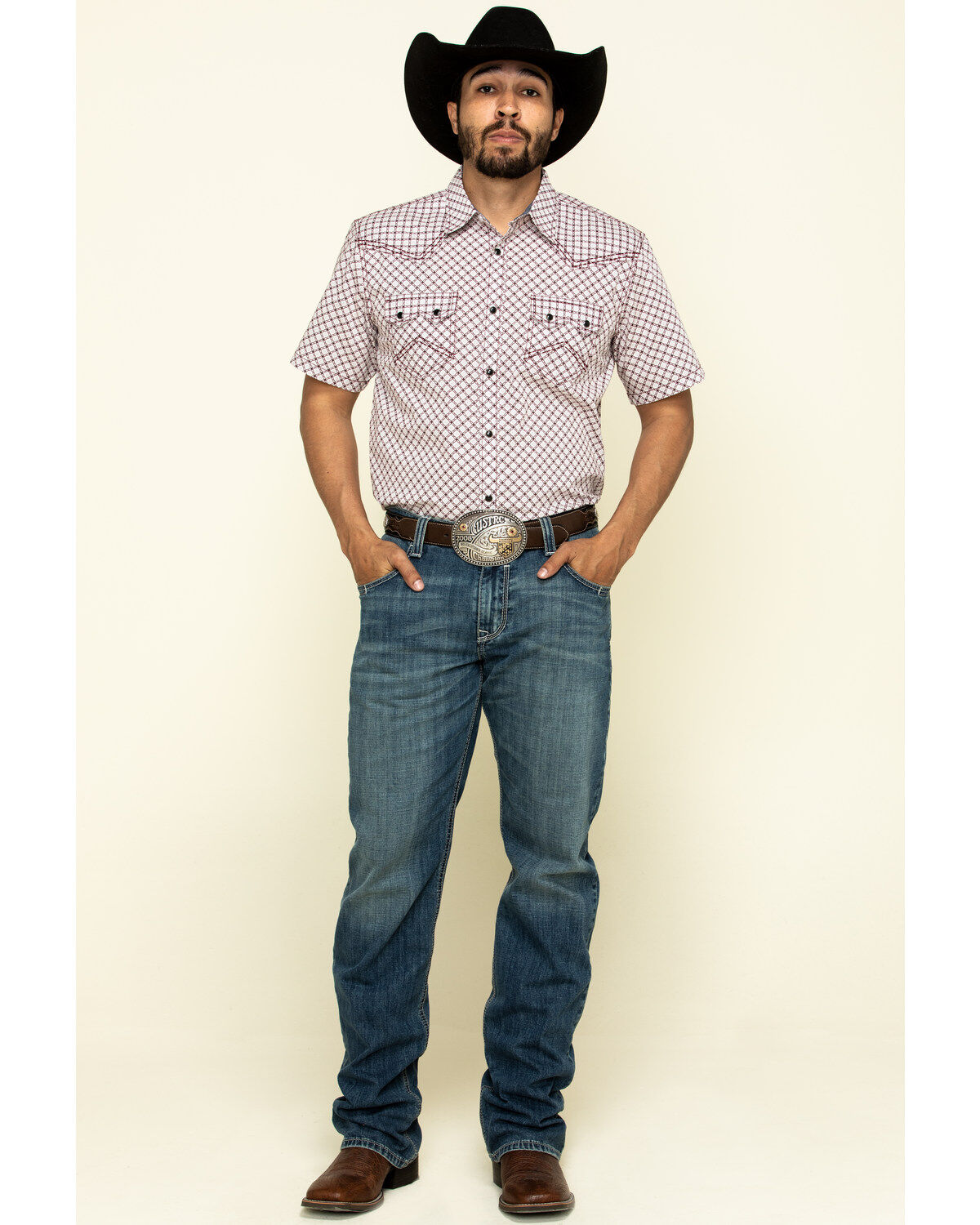 Image #6 - Cody James Men's Kaleidoscope Geo Print Short Sleeve Western Shirt, Maroon, hi-res