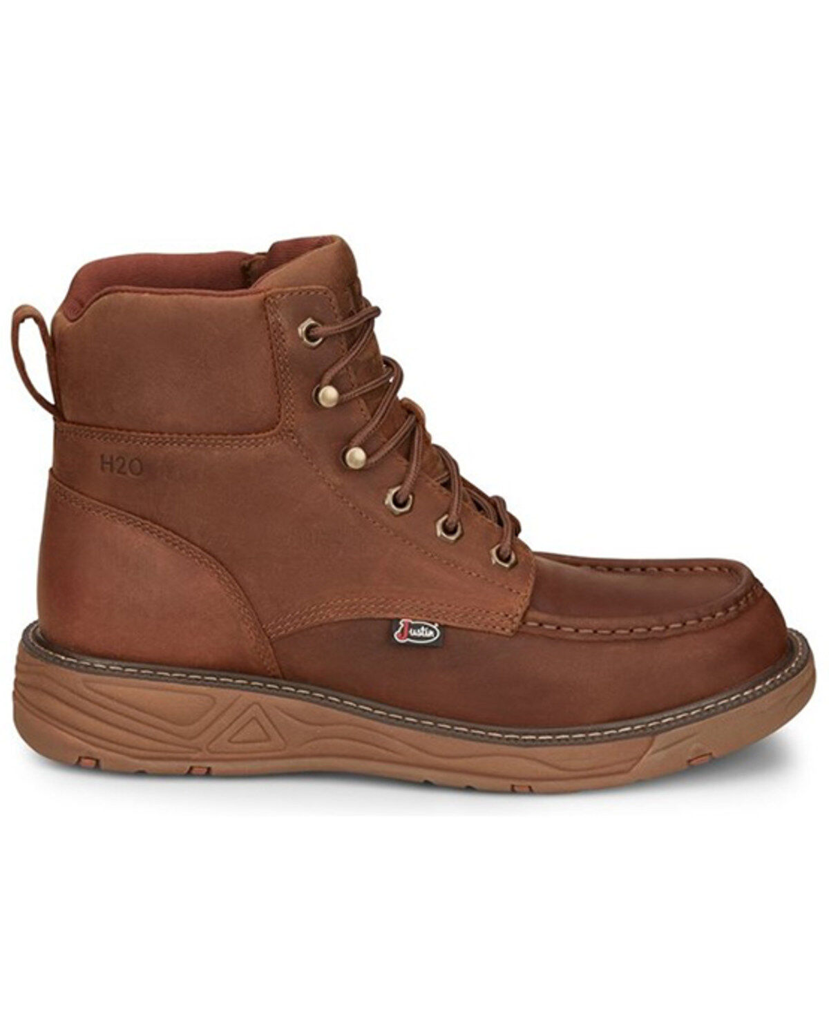 Image #2 - Justin Men's Rush Waterproof 6" Lace-Up Nano Non-Comp Wedge Work Boots - Moc Toe, Brown, hi-res