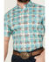 Image #3 - RANK 45® Men's Folklore Plaid Print Short Sleeve Button-Down Performance Stretch Western Shirt, Teal, hi-res