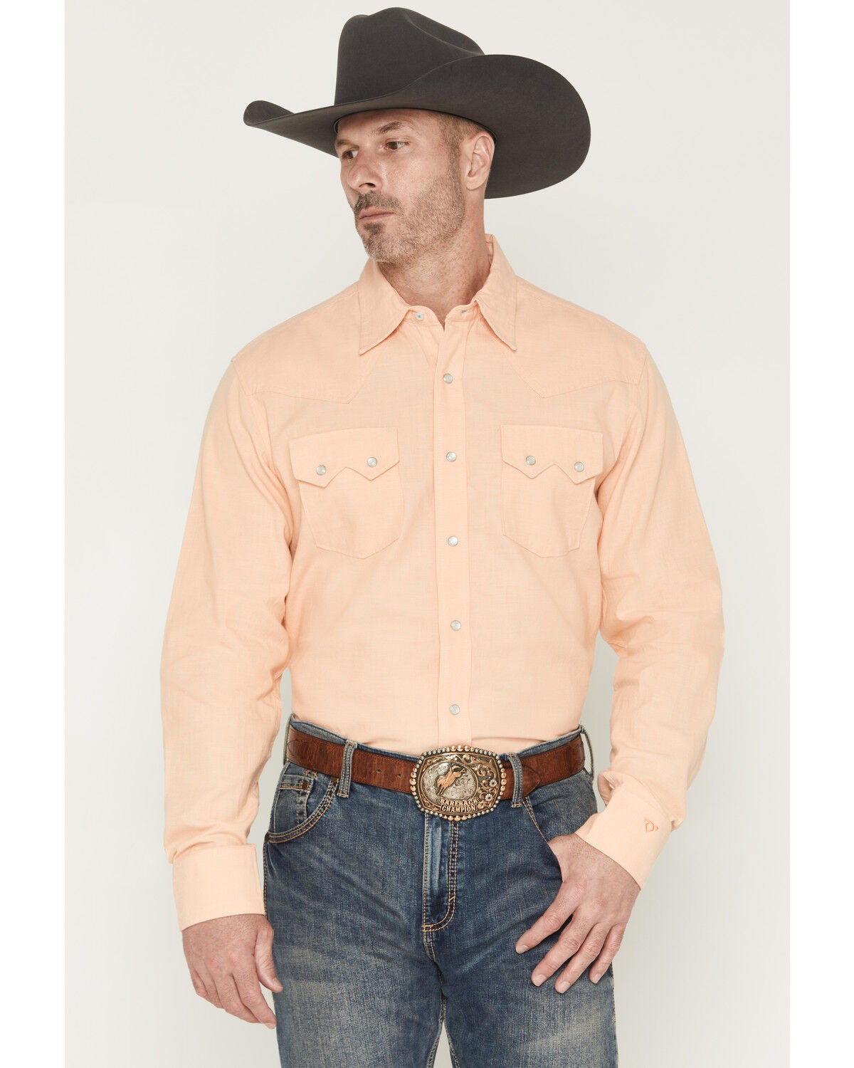 Wrangler X Cody Johnson Men's Solid Long Sleeve Pearl Snap Western Shirt, Orange, hi-res