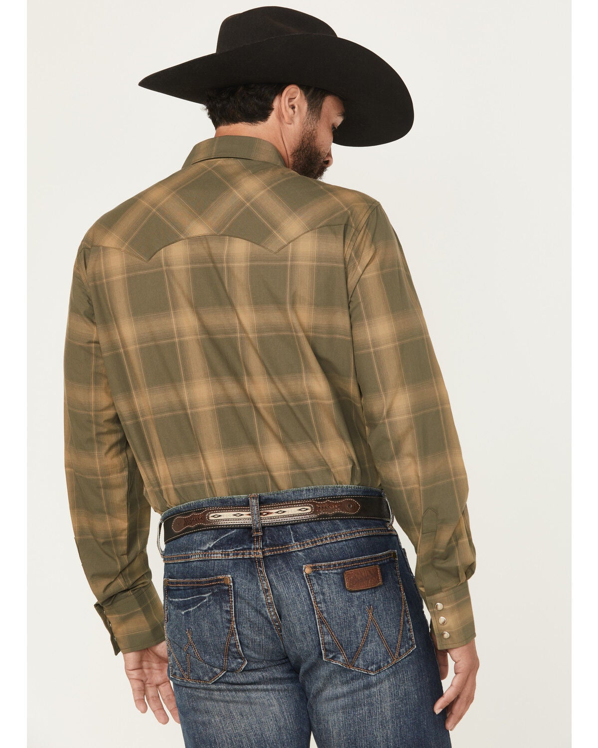 Image #4 - Wrangler Retro Men's Plaid Print Long Sleeve Snap Western Shirt, Green, hi-res