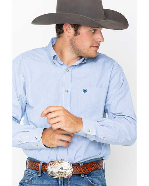 Ariat Men's Dayne Mini Striped Long Sleeve Western Shirt , Blue, hi-res