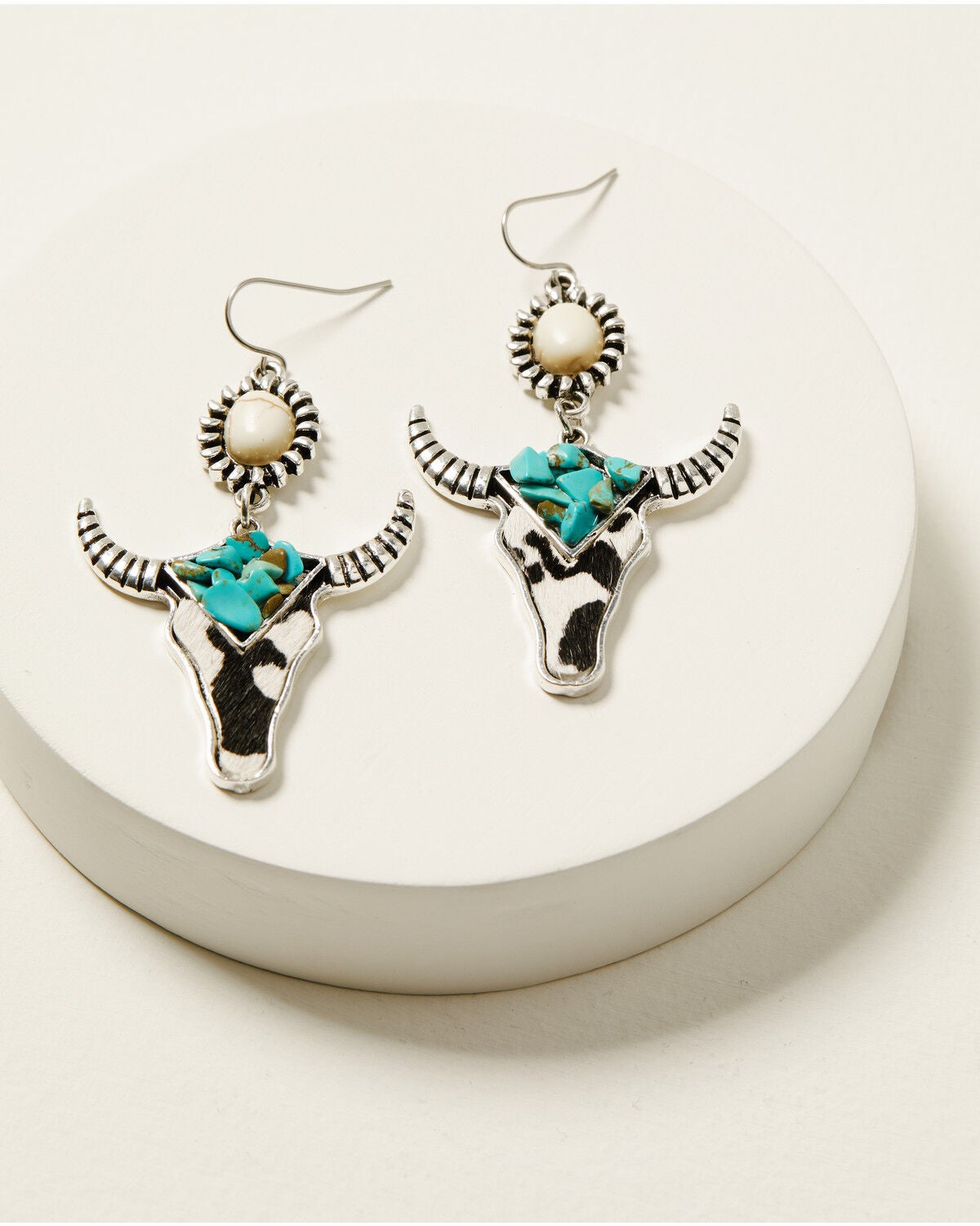 Shyanne Women's Steer Head Earrings, Turquoise, hi-res
