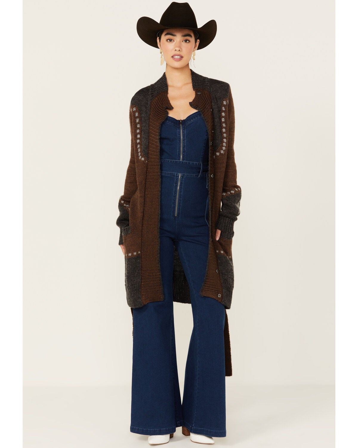 Image #2 - Stetson Women's Steer Head Cardigan, Dark Brown, hi-res