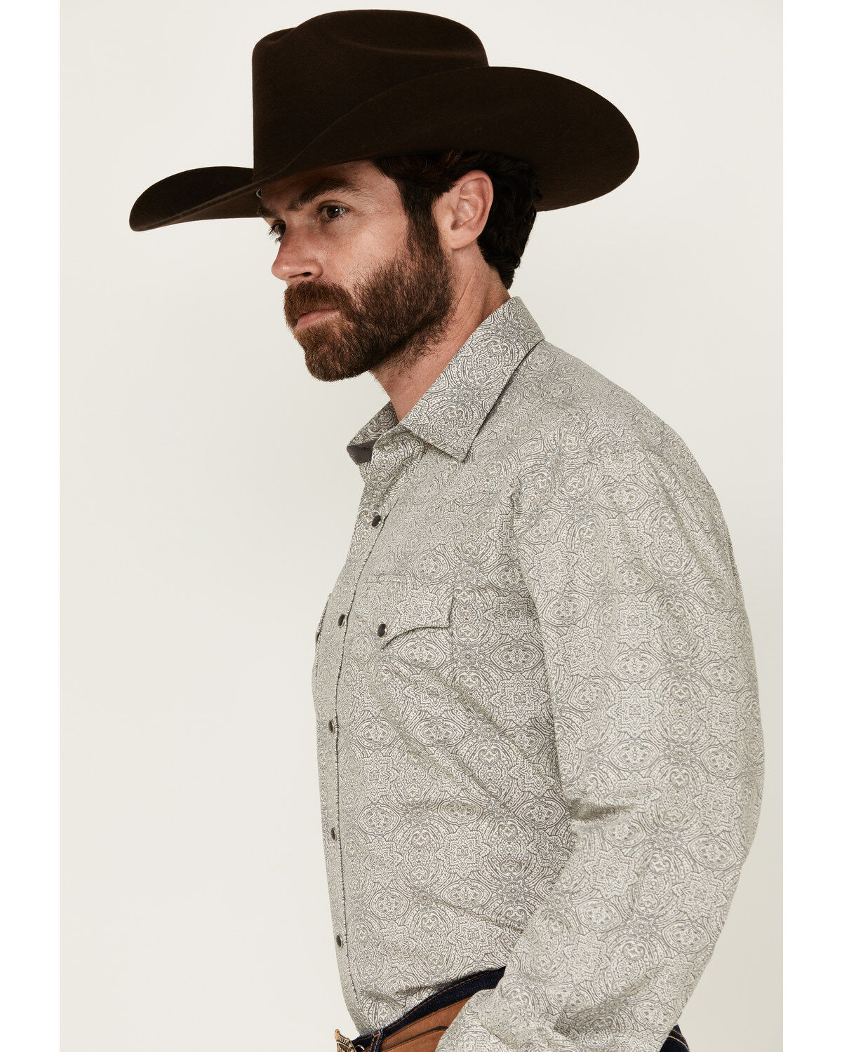 Image #2 - Stetson Men's Medallion Print Long Sleeve Snap Western Shirt, Grey, hi-res
