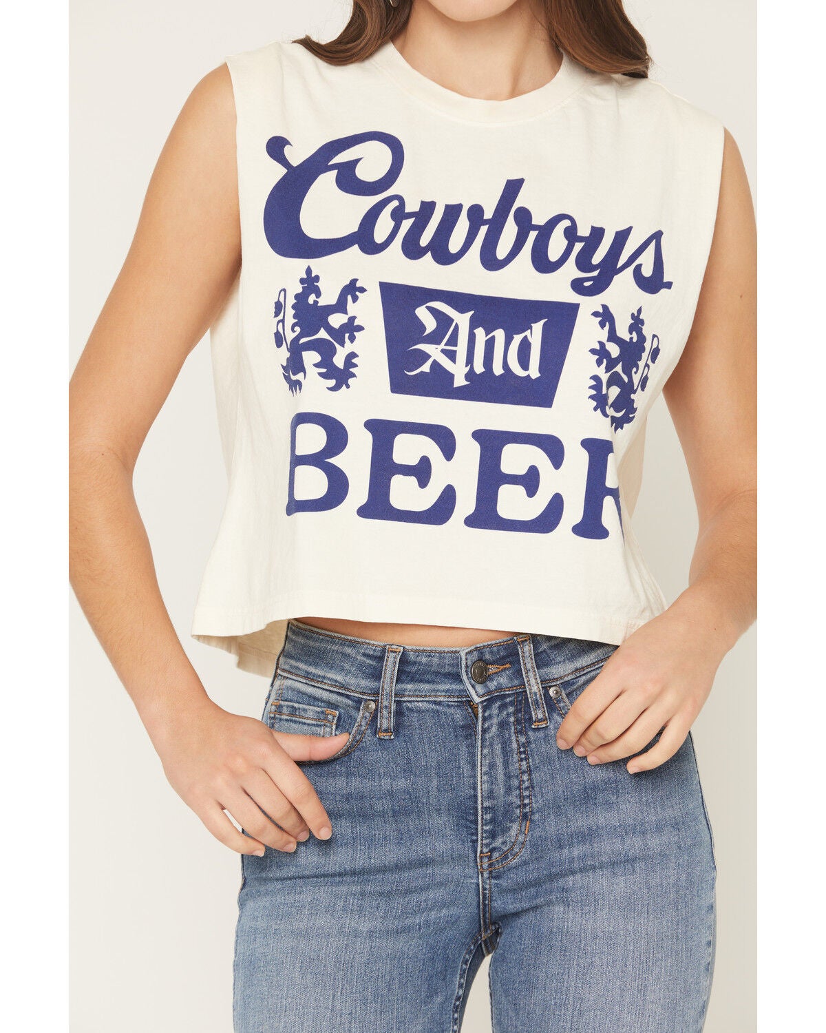 Image #3 - Country Deep Women's Cowboys And Beer Graphic Muscle Tank, Cream, hi-res