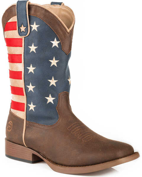 Roper Men's American Patriot Western Boots - Broad Square Toe, Brown, hi-res
