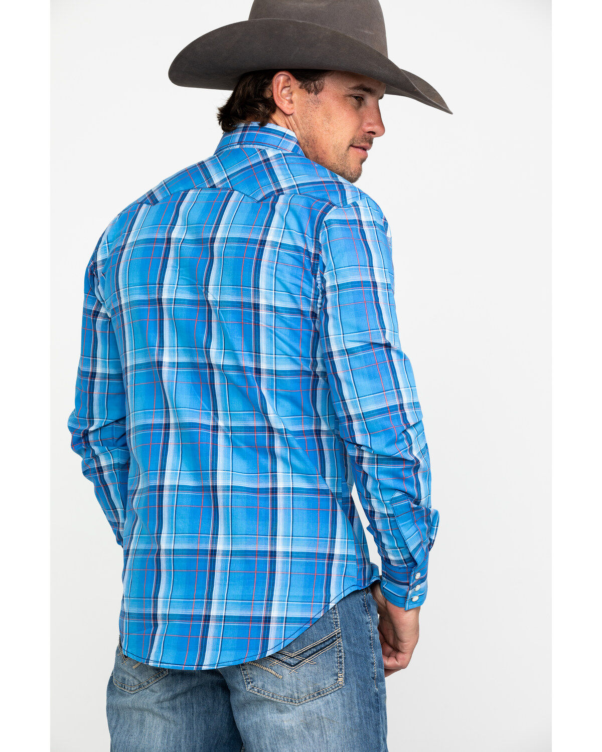 Image #2 - Wrangler Retro Men's Blue Large Plaid Long Sleeve Western Shirt , , hi-res