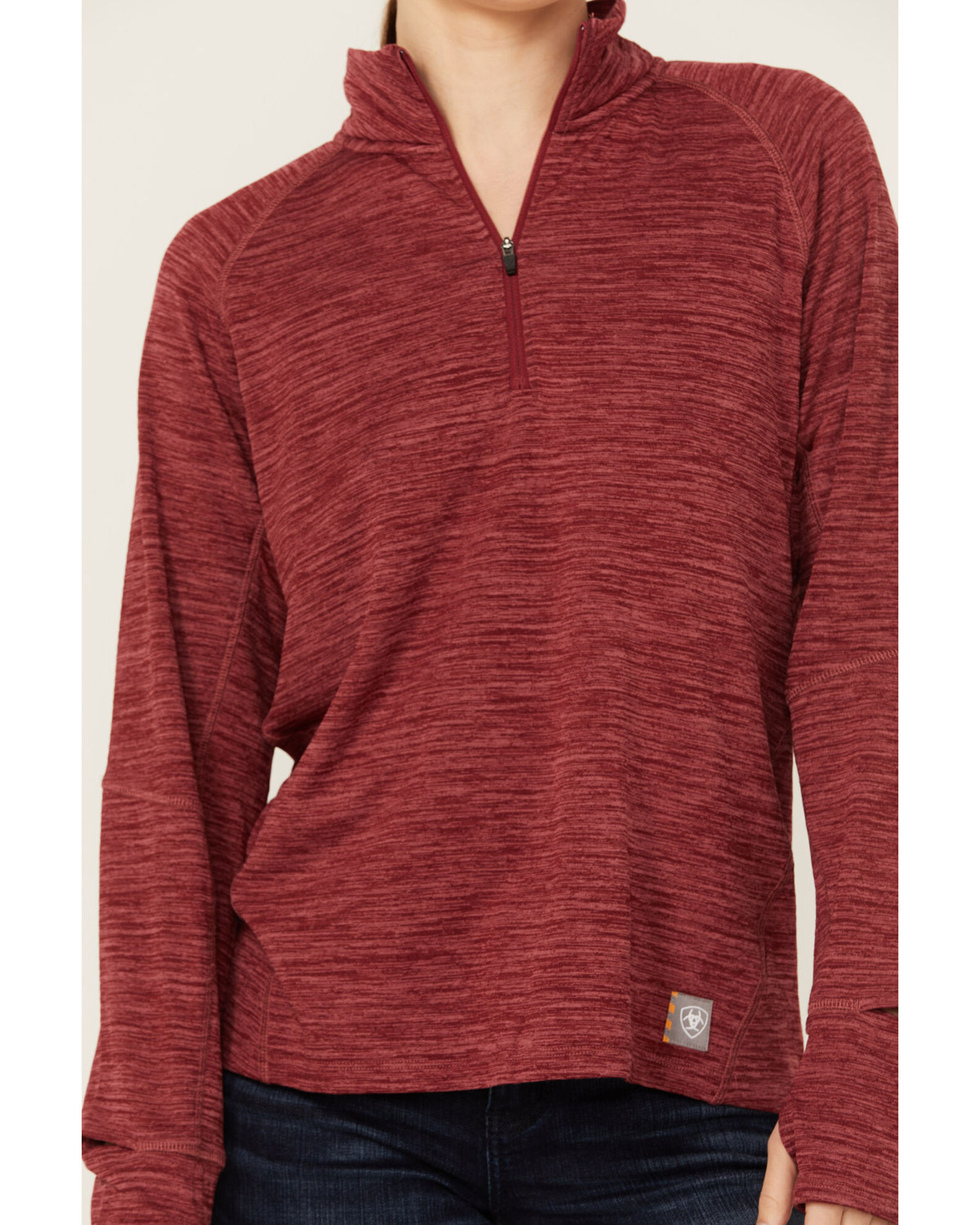 Image #2 - Ariat Women's Rebar Gridwork Baselayer 1/4 Zip T-Shirt, Red, hi-res