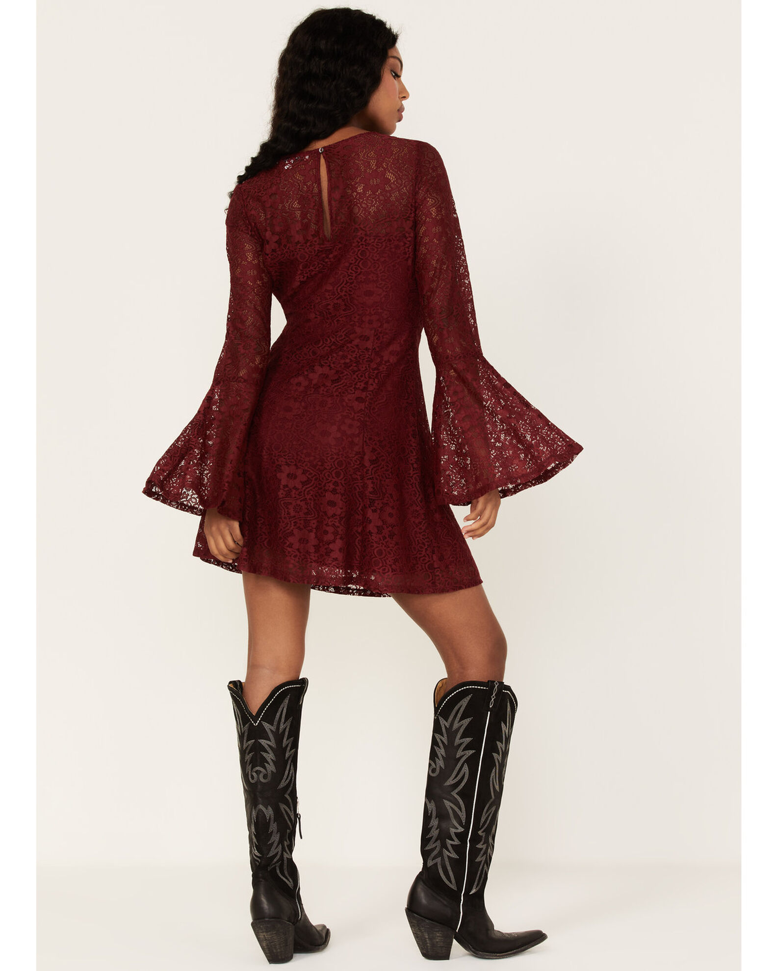 Image #4 - Beyond The Radar Women's Lace Tie Front Dress, Wine, hi-res