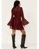 Image #4 - Beyond The Radar Women's Lace Tie Front Dress, Wine, hi-res